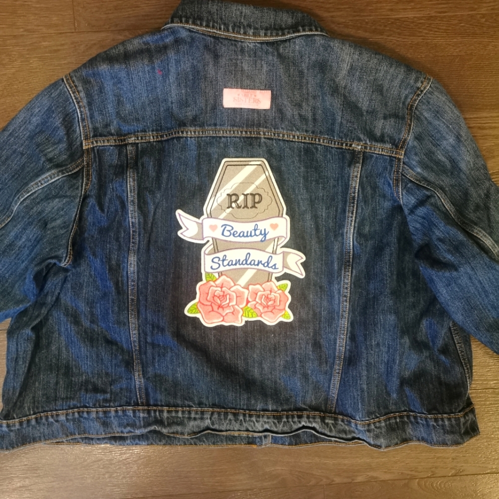 4X 1-Of-A-Kind RIP Beauty Standards Patched Cropped Jean Jacket - Old Navy